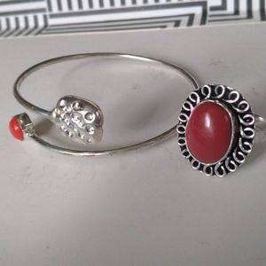 Red Gemstone Bracelet and Ring set 925